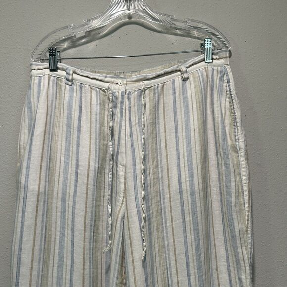 Kate Hill Casual Linen Pants XL Striped Pocket Drawstring Beach Coastal Boho - Picture 2 of 15